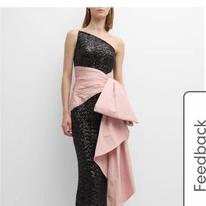 Stunning black sequins gown with pink bow